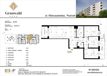 rzut mieszkanie na sprzedaż 77m2 mieszkanie Poznań, Grunwald, Wieruszowska 8