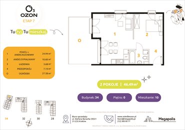 rzut mieszkanie na sprzedaż 46m2 mieszkanie Kraków, Prądnik Biały, Banacha 28-34