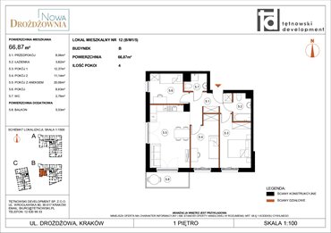 rzut mieszkanie na sprzedaż 67m2 mieszkanie Kraków, Bieżanów, Drożdżowa