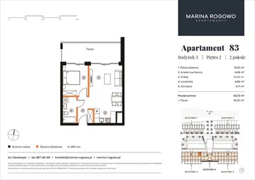 rzut mieszkanie na sprzedaż 44m2 mieszkanie Rogowo, Rogowo 65