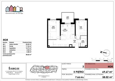 rzut mieszkanie na sprzedaż 58m2 mieszkanie Rumia, Kosynierów 9