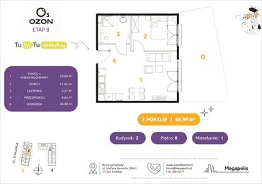 rzut mieszkanie na sprzedaż 47m2 mieszkanie Kraków, Schillinga 2-4