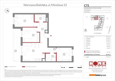 rzut mieszkanie na sprzedaż 85m2 mieszkanie Warszawa, Żerań, ul. Morelowa 13