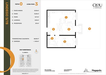 rzut mieszkanie na sprzedaż 59m2 mieszkanie Kraków, Lindego 5