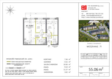 rzut mieszkanie na sprzedaż 55m2 mieszkanie Żyrardów, Rumiankowa 4