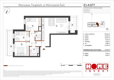 rzut mieszkanie na sprzedaż 73m2 mieszkanie Warszawa, Targówek, ul. Warszawski Świt
