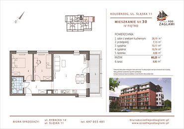 rzut mieszkanie na sprzedaż 60m2 mieszkanie Kołobrzeg, Śląska 11