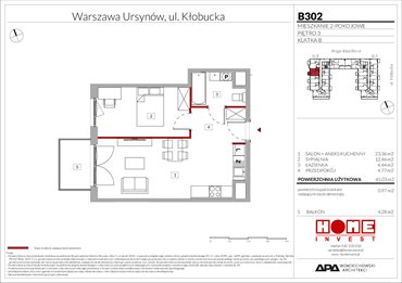 rzut mieszkanie na sprzedaż 45m2 mieszkanie Warszawa, Ursynów, ul. Kłobucka 23A