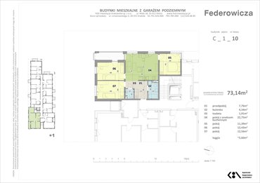 rzut mieszkanie na sprzedaż 73m2 mieszkanie Kraków, ul. Federowicza