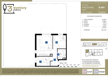 rzut mieszkanie na sprzedaż 58m2 mieszkanie Kraków, Bronowice Wielkie, Stelmachów