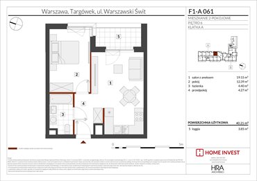 rzut mieszkanie na sprzedaż 40m2 mieszkanie Warszawa, ul. Warszawski Świt