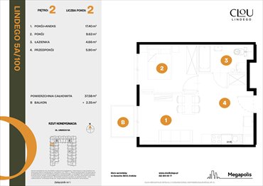 rzut mieszkanie na sprzedaż 37m2 mieszkanie Kraków, Lindego 5a