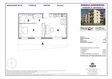 rzut mieszkanie na sprzedaż 57m2 mieszkanie Warszawa, Targówek, Janowiecka 27