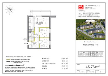 rzut mieszkanie na sprzedaż 47m2 mieszkanie Żyrardów, Rumiankowa 4