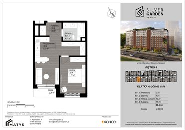 rzut mieszkanie na sprzedaż 39m2 mieszkanie Szczecin, Centrum, al. Wyzwolenia 70 / ul. Staszica 21