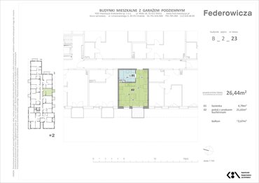 rzut mieszkanie na sprzedaż 26m2 mieszkanie Kraków, ul. Federowicza