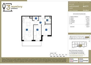 rzut mieszkanie na sprzedaż 60m2 mieszkanie Kraków, Bronowice Wielkie, Stelmachów