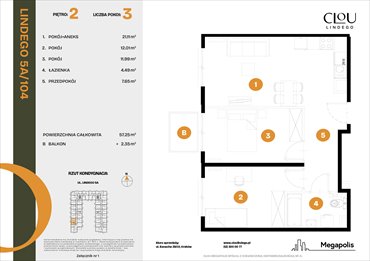 rzut mieszkanie na sprzedaż 57m2 mieszkanie Kraków, Lindego 5a