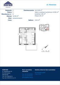 rzut mieszkanie na sprzedaż 33m2 mieszkanie Kraków, Bronowice Wielkie, Stawowa