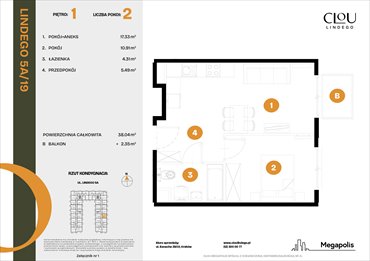 rzut mieszkanie na sprzedaż 38m2 mieszkanie Kraków, Lindego 5a