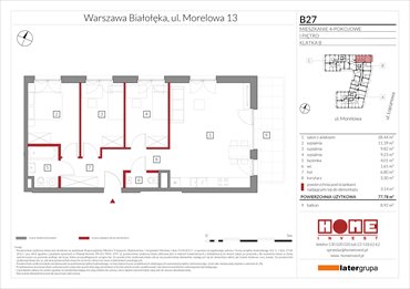 rzut mieszkanie na sprzedaż 78m2 mieszkanie Warszawa, Żerań, ul. Morelowa 13