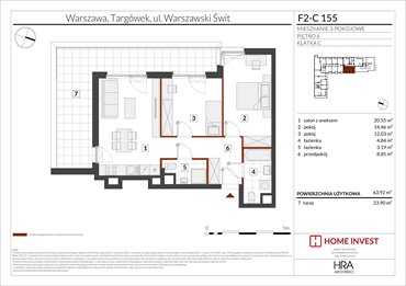 rzut mieszkanie na sprzedaż 64m2 mieszkanie Warszawa, ul. Warszawski Świt
