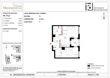 rzut mieszkanie na sprzedaż 49m2 mieszkanie Kraków, Bieżanów, Drożdżowa
