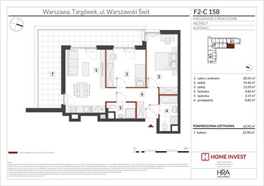 rzut mieszkanie na sprzedaż 64m2 mieszkanie Warszawa, ul. Warszawski Świt
