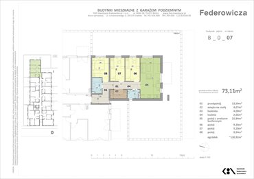 rzut mieszkanie na sprzedaż 73m2 mieszkanie Kraków, ul. Federowicza