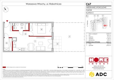 rzut mieszkanie na sprzedaż 48m2 mieszkanie Warszawa, Włochy, ul. Robotnicza 11/13