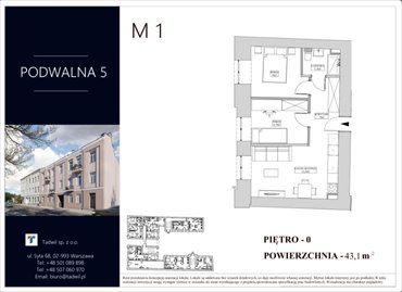 rzut mieszkanie na sprzedaż 43m2 mieszkanie Radom, Śródmieście, Podwalna 5