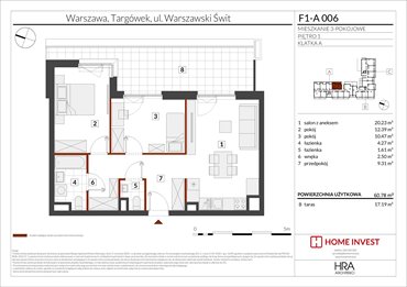 rzut mieszkanie na sprzedaż 61m2 mieszkanie Warszawa, ul. Warszawski Świt