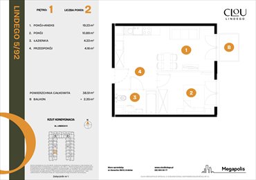 rzut mieszkanie na sprzedaż 39m2 mieszkanie Kraków, Lindego 5