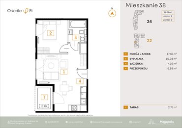 rzut mieszkanie na sprzedaż 39m2 mieszkanie Kraków, Rzemieślnicza 22-24