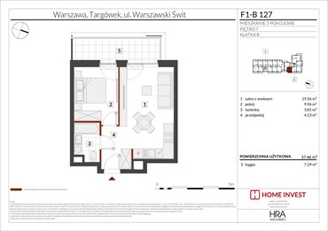 rzut mieszkanie na sprzedaż 37m2 mieszkanie Warszawa, ul. Warszawski Świt