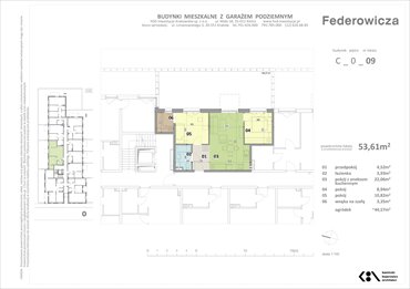 rzut mieszkanie na sprzedaż 54m2 mieszkanie Kraków, ul. Federowicza