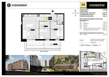 rzut mieszkanie na sprzedaż 74m2 mieszkanie Chorzów, 3 Maja 94'