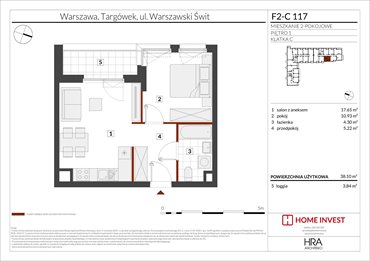 rzut mieszkanie na sprzedaż 38m2 mieszkanie Warszawa, ul. Warszawski Świt