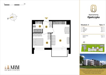 rzut mieszkanie na sprzedaż 37m2 mieszkanie Łódź, Widzew, Opolczyka 16