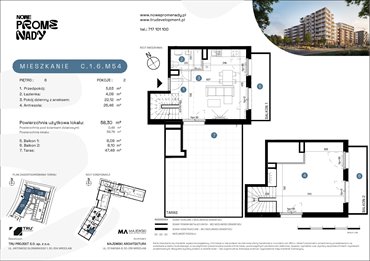 rzut mieszkanie na sprzedaż 58m2 mieszkanie Wrocław, Kleczków, ul. Czochralskiego/ Miłosza