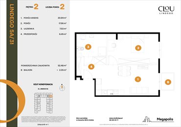 rzut mieszkanie na sprzedaż 52m2 mieszkanie Kraków, Lindego 5a