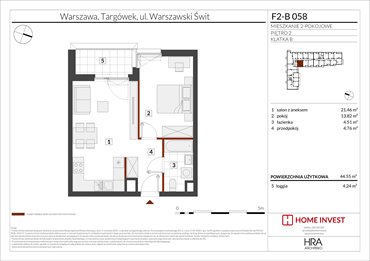 rzut mieszkanie na sprzedaż 45m2 mieszkanie Warszawa, ul. Warszawski Świt