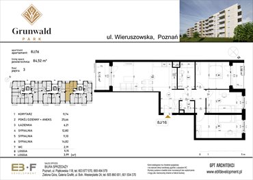 rzut mieszkanie na sprzedaż 85m2 mieszkanie Poznań, Grunwald, Wieruszowska 8