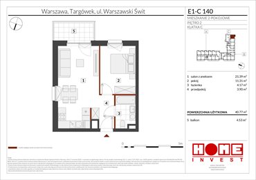 rzut mieszkanie na sprzedaż 41m2 mieszkanie Warszawa, Targówek, ul. Warszawski Świt