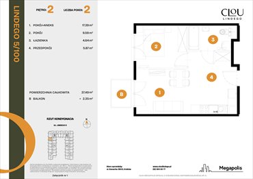rzut mieszkanie na sprzedaż 37m2 mieszkanie Kraków, Lindego 5