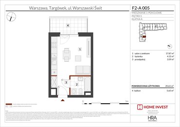 rzut mieszkanie na sprzedaż 26m2 mieszkanie Warszawa, ul. Warszawski Świt