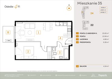 rzut mieszkanie na sprzedaż 48m2 mieszkanie Kraków, Rzemieślnicza 22-24
