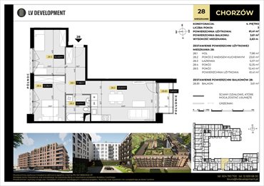 rzut mieszkanie na sprzedaż 61m2 mieszkanie Chorzów, 3 Maja 94'