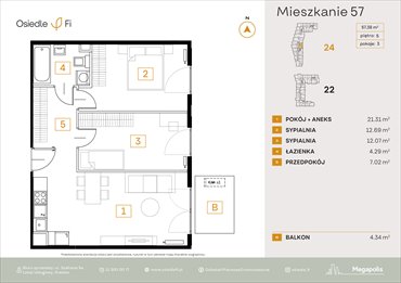 rzut mieszkanie na sprzedaż 57m2 mieszkanie Kraków, Rzemieślnicza 22-24