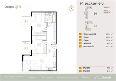rzut mieszkanie na sprzedaż 64m2 mieszkanie Kraków, Rzemieślnicza 22-24